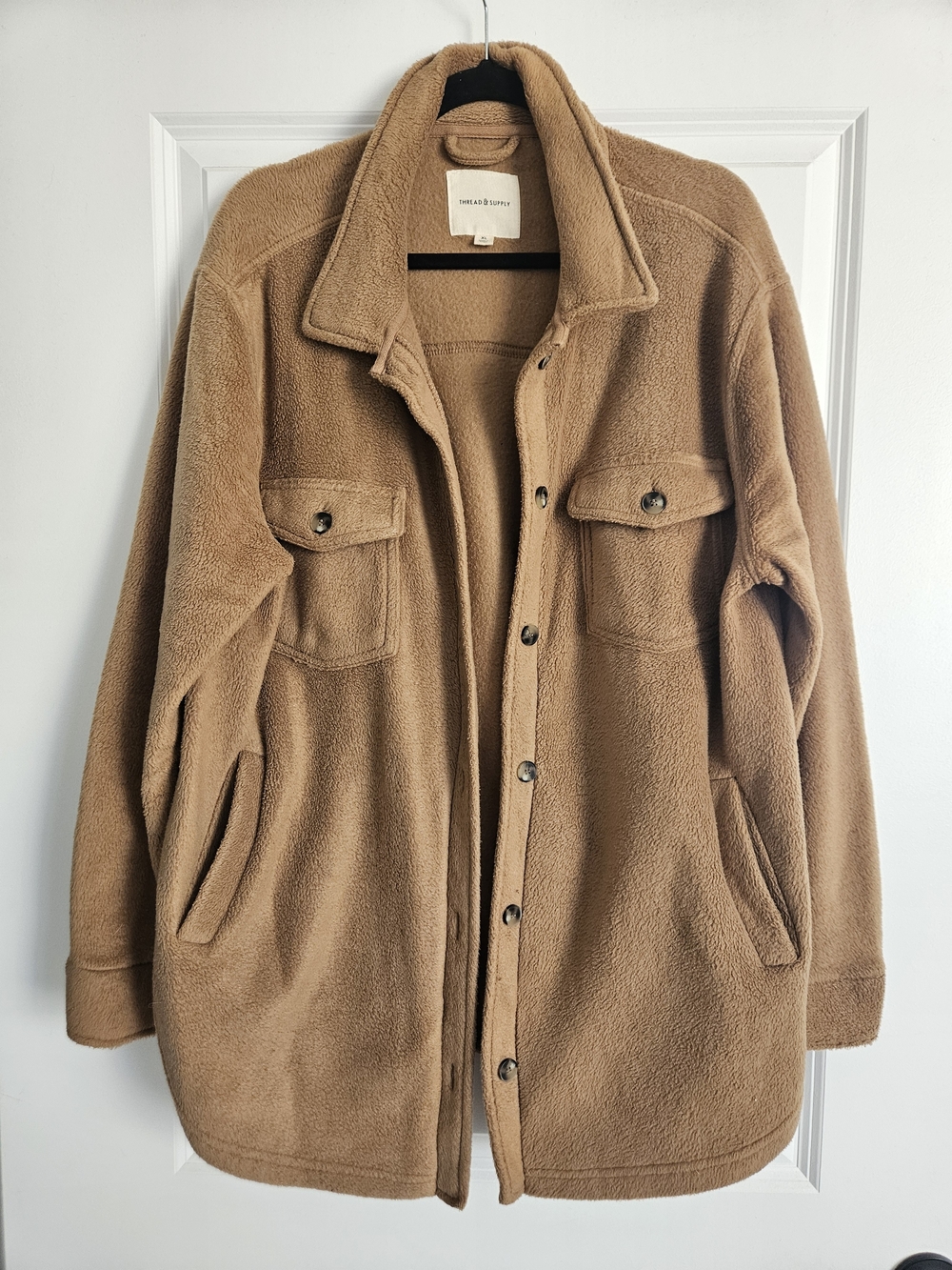 Thread & Supply Camel Teddy Jacket with Button Front